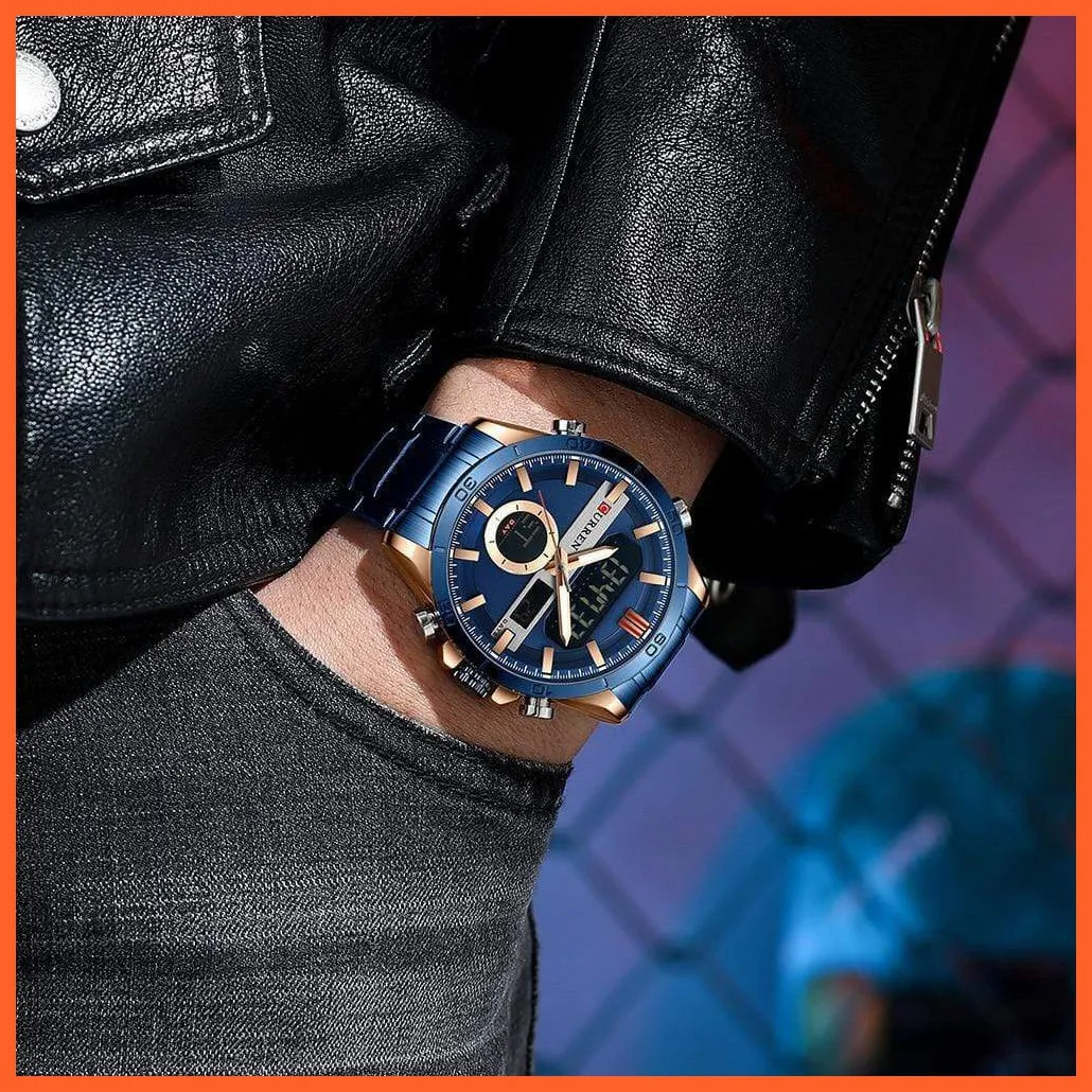 Fashion Sports Gold Men'S Digital Watches With Stainless Steel Chronograph | Luminous Wristwatch Led Male Wrist Watch For Men