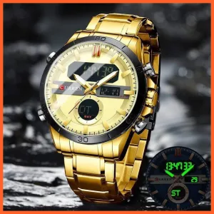 Fashion Sports Gold Men'S Digital Watches With Stainless Steel Chronograph | Luminous Wristwatch Led Male Wrist Watch For Men