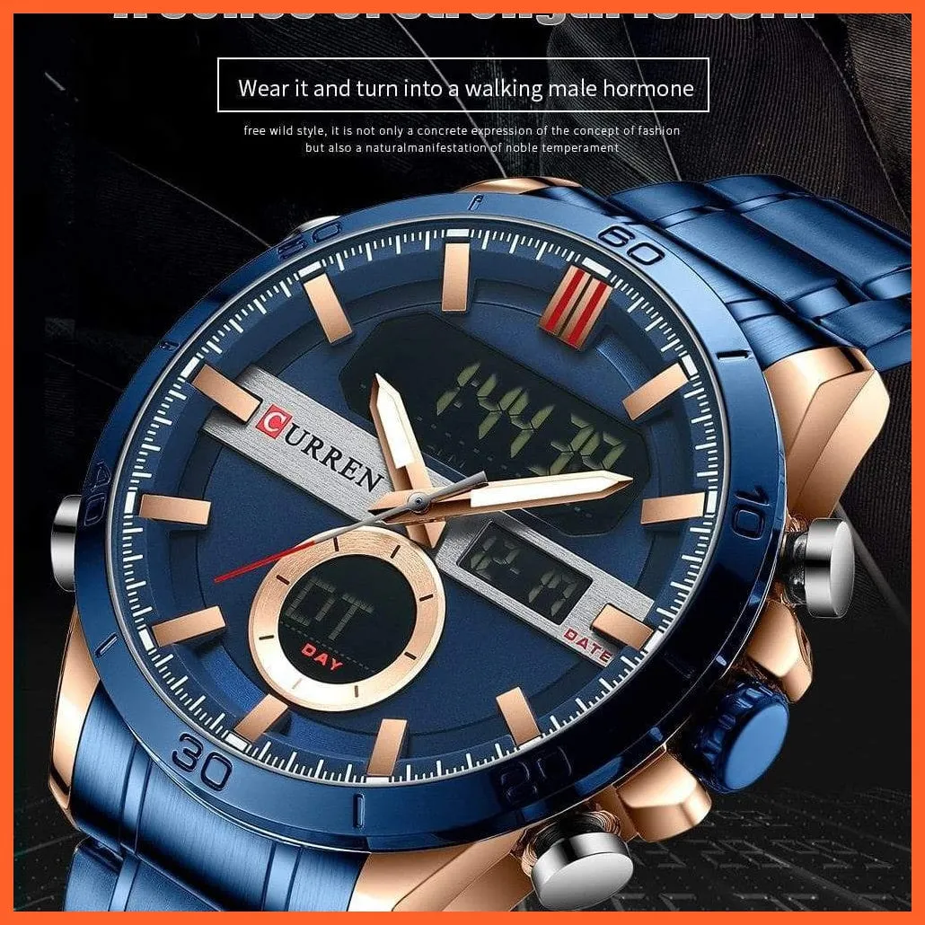 Fashion Sports Gold Men'S Digital Watches With Stainless Steel Chronograph | Luminous Wristwatch Led Male Wrist Watch For Men
