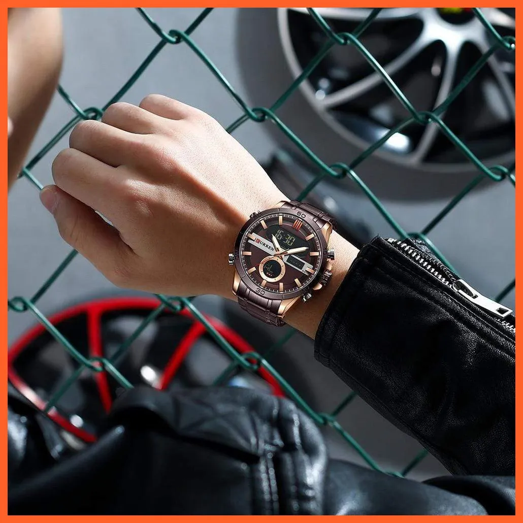 Fashion Sports Gold Men'S Digital Watches With Stainless Steel Chronograph | Luminous Wristwatch Led Male Wrist Watch For Men