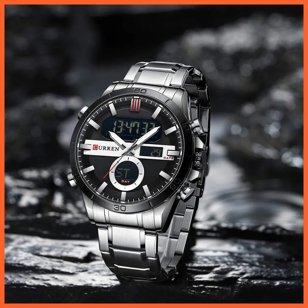 Fashion Sports Gold Men'S Digital Watches With Stainless Steel Chronograph | Luminous Wristwatch Led Male Wrist Watch For Men