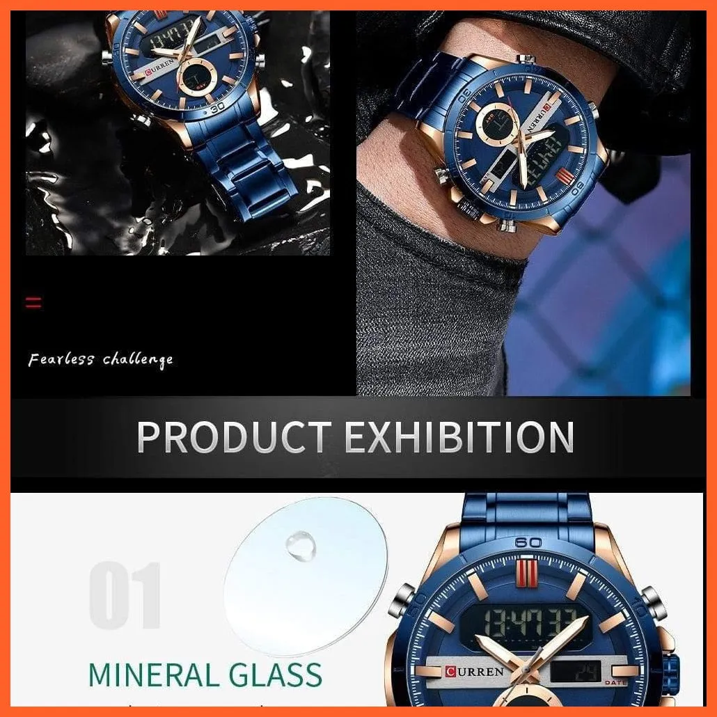 Fashion Sports Gold Men'S Digital Watches With Stainless Steel Chronograph | Luminous Wristwatch Led Male Wrist Watch For Men