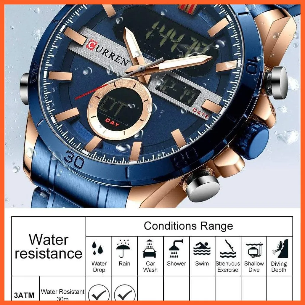 Fashion Sports Gold Men'S Digital Watches With Stainless Steel Chronograph | Luminous Wristwatch Led Male Wrist Watch For Men