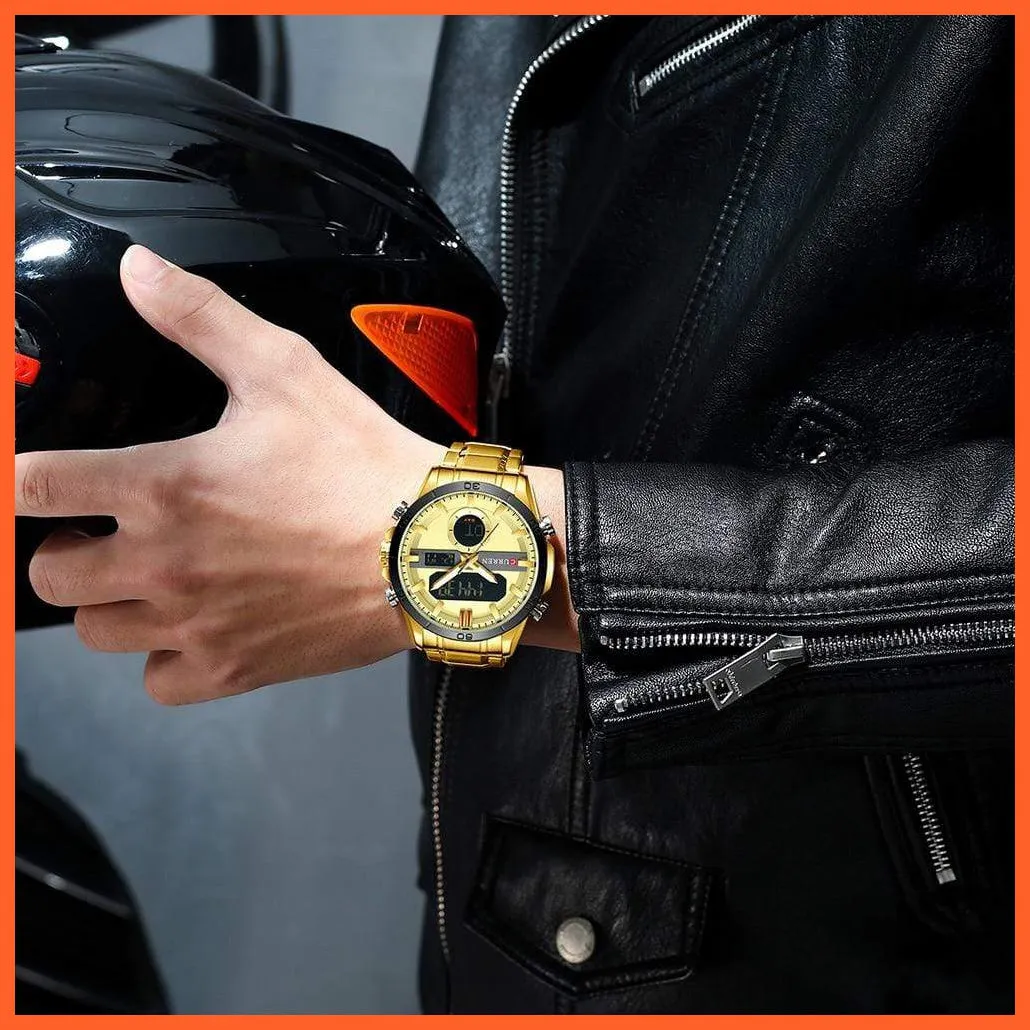 Fashion Sports Gold Men'S Digital Watches With Stainless Steel Chronograph | Luminous Wristwatch Led Male Wrist Watch For Men