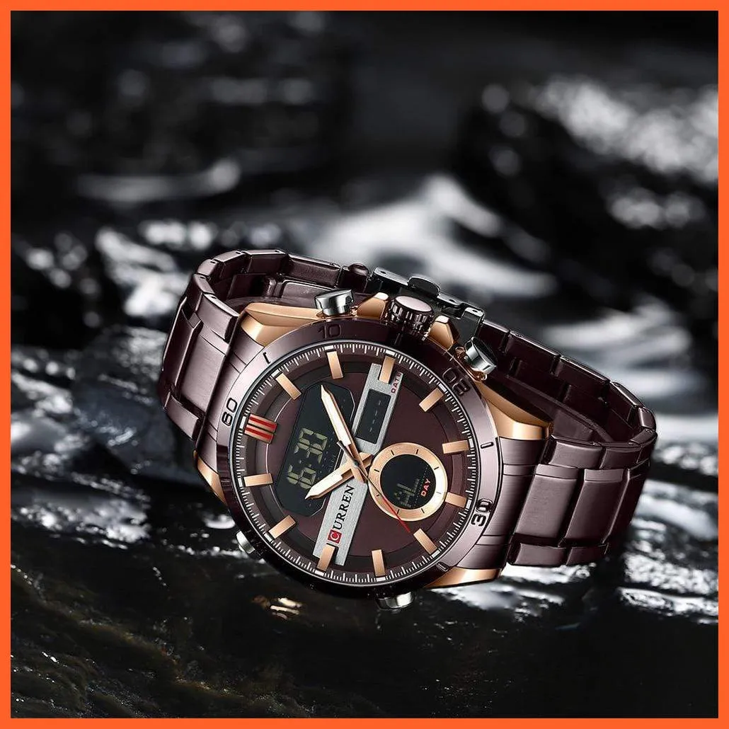 Fashion Sports Gold Men'S Digital Watches With Stainless Steel Chronograph | Luminous Wristwatch Led Male Wrist Watch For Men