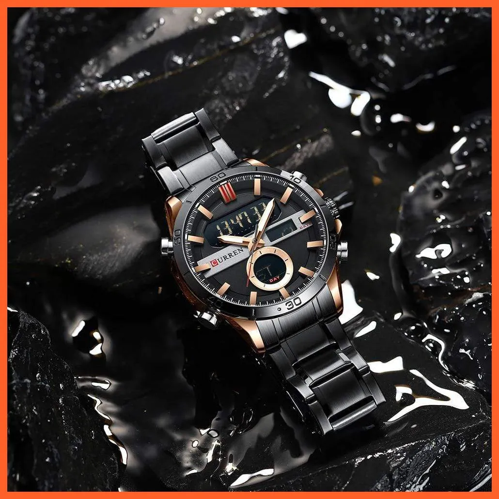 Fashion Sports Gold Men'S Digital Watches With Stainless Steel Chronograph | Luminous Wristwatch Led Male Wrist Watch For Men