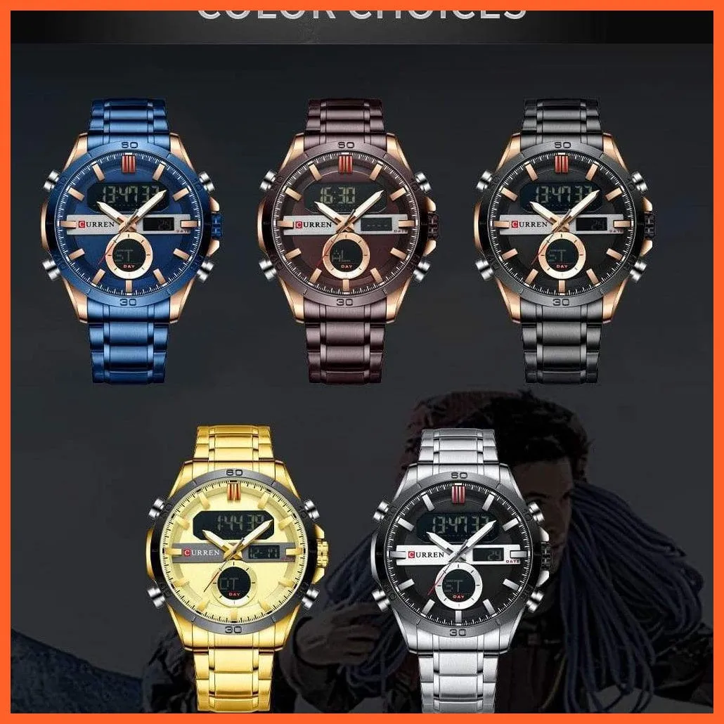 Fashion Sports Gold Men'S Digital Watches With Stainless Steel Chronograph | Luminous Wristwatch Led Male Wrist Watch For Men