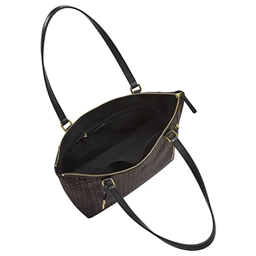 Fossil Women's Tara Faux Leather Shopper Tote Purse Handbag, Black/Brown (Model: ZB1781015)