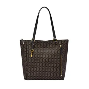 Fossil Women's Tara Faux Leather Shopper Tote Purse Handbag, Black/Brown (Model: ZB1781015)