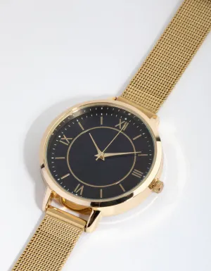 Gold Roman Numeral Mesh Strap Watch