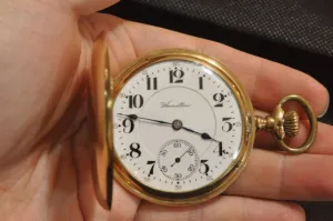[Grade: 993] Hamilton Rare Hunter Case Pocket Watch Antique Manual Winding Mechanical 21 Stone 18 Size 1910