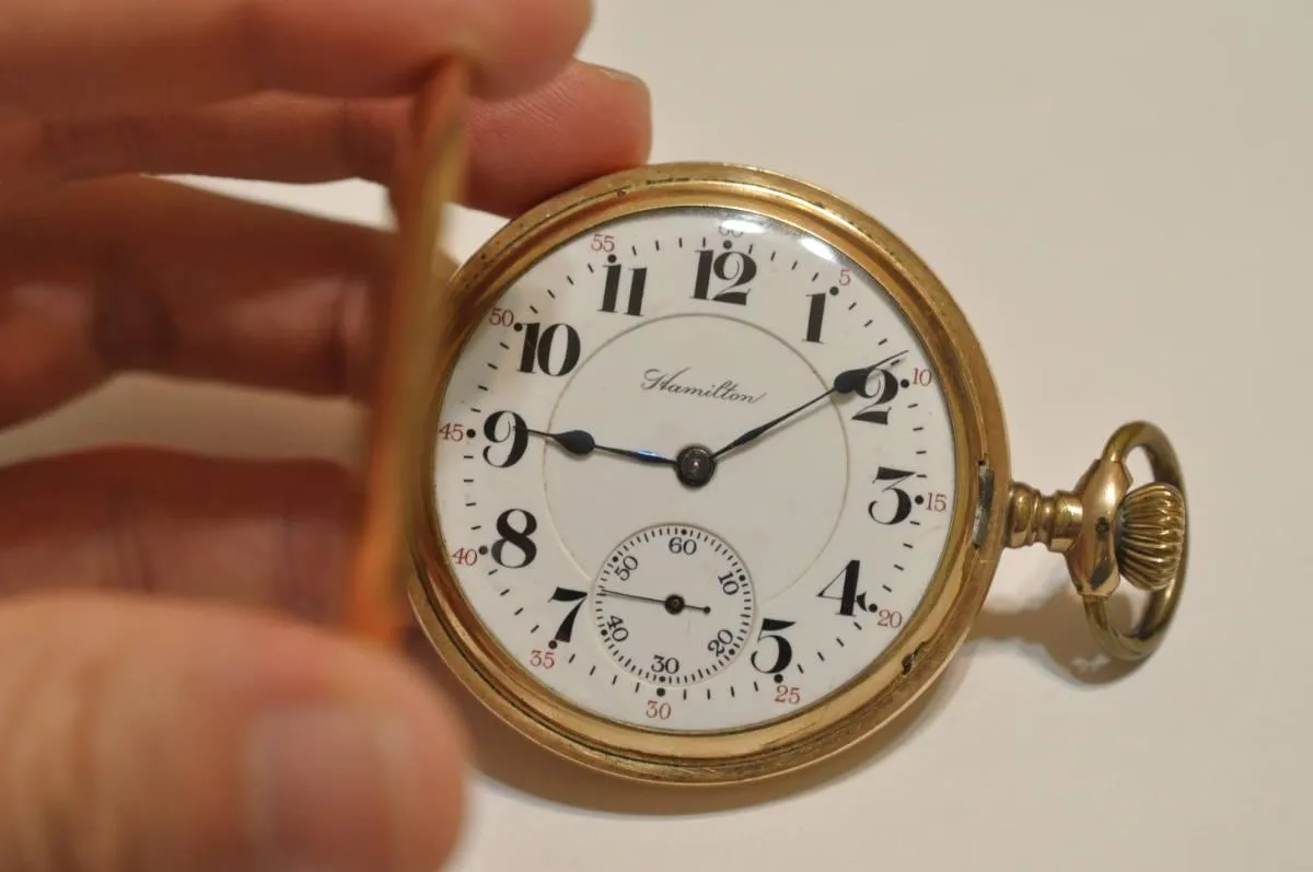 [Grade: 993] Hamilton Rare Hunter Case Pocket Watch Antique Manual Winding Mechanical 21 Stone 18 Size 1910