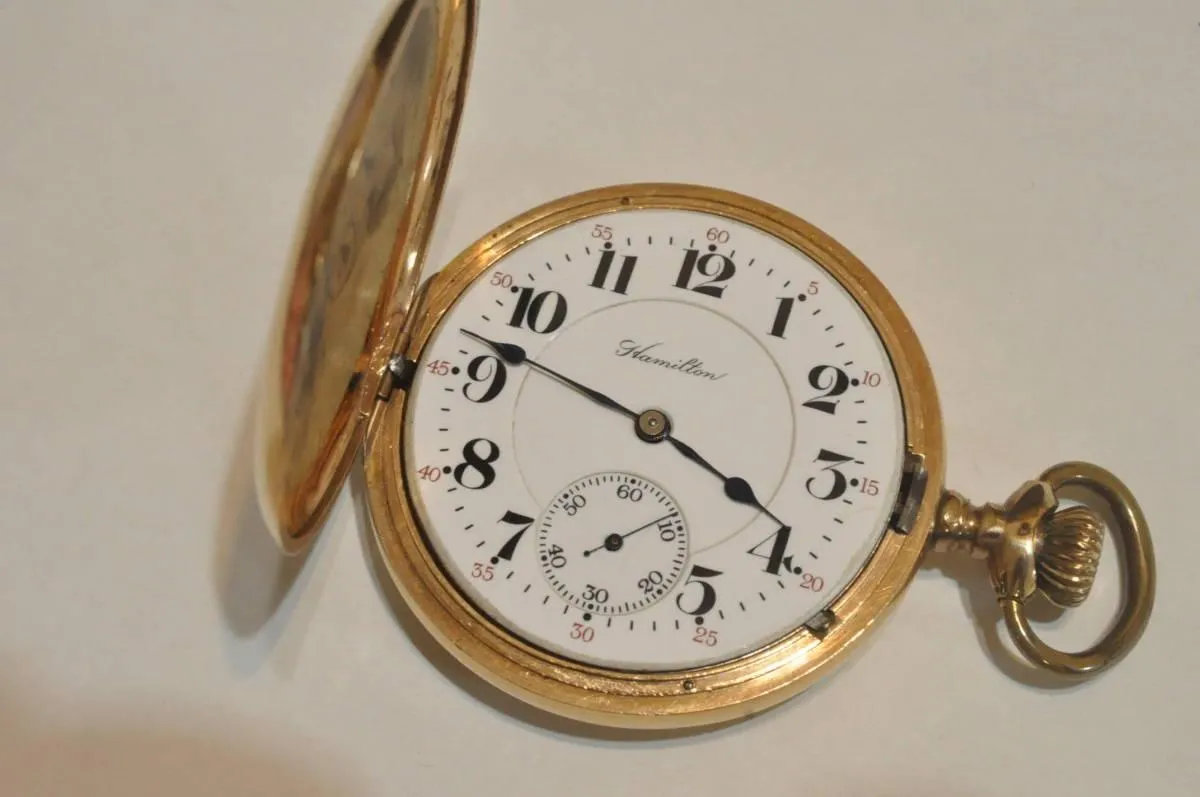 [Grade: 993] Hamilton Rare Hunter Case Pocket Watch Antique Manual Winding Mechanical 21 Stone 18 Size 1910