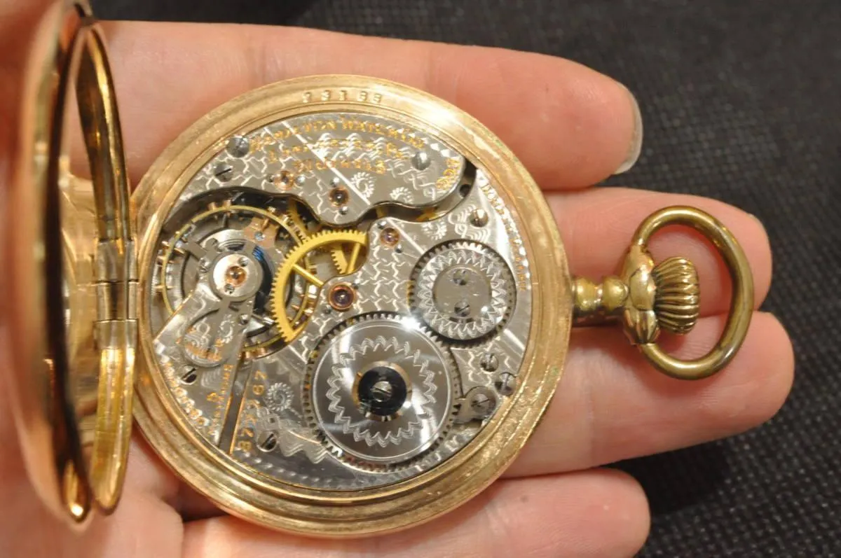 [Grade: 993] Hamilton Rare Hunter Case Pocket Watch Antique Manual Winding Mechanical 21 Stone 18 Size 1910