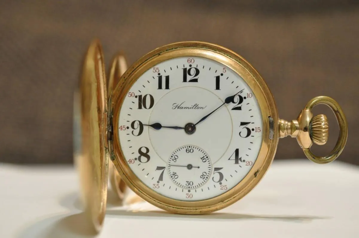 [Grade: 993] Hamilton Rare Hunter Case Pocket Watch Antique Manual Winding Mechanical 21 Stone 18 Size 1910