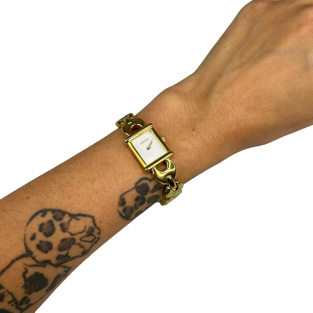 GUCCI 1800L GOLD TONED QUARTZ WATCH W/ INTERCHANGABLE BANDS