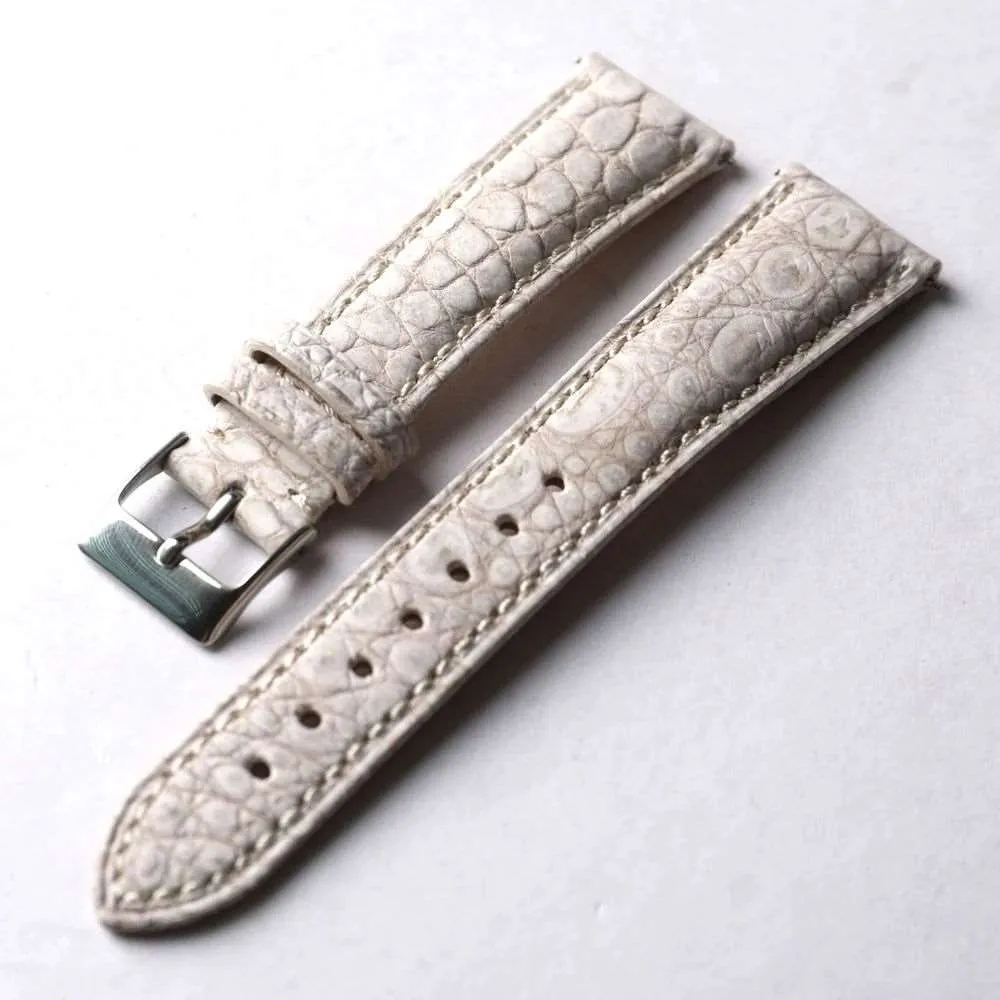 Handmade Crocodile Leather Strap – 20MM x 16MM Himalayan White