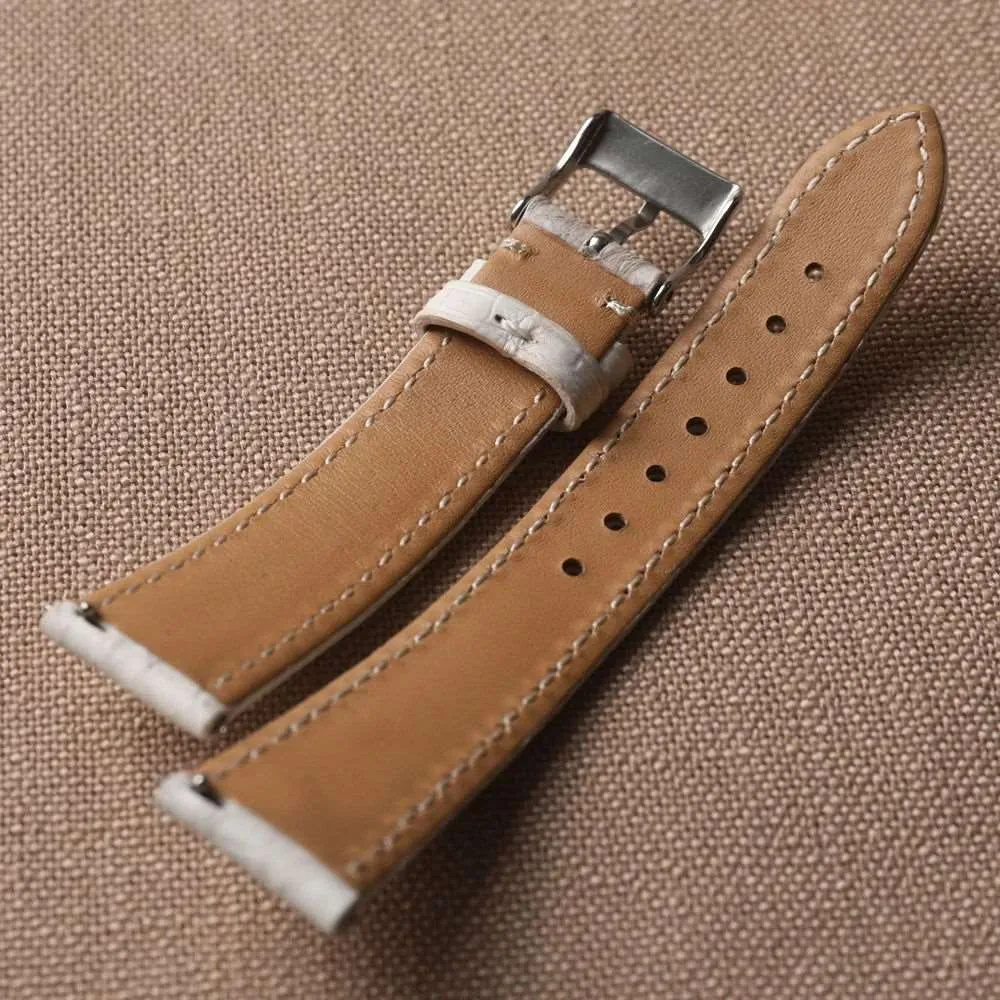 Handmade Crocodile Leather Strap – 20MM x 16MM Himalayan White