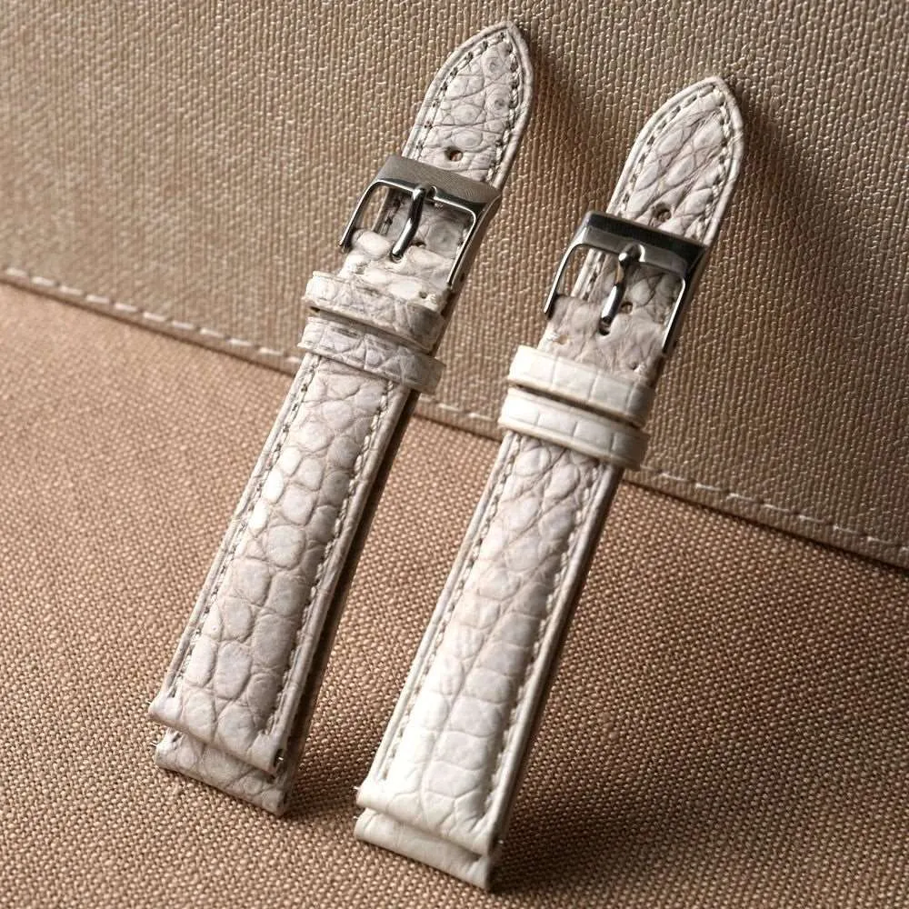 Handmade Crocodile Leather Strap – 20MM x 16MM Himalayan White