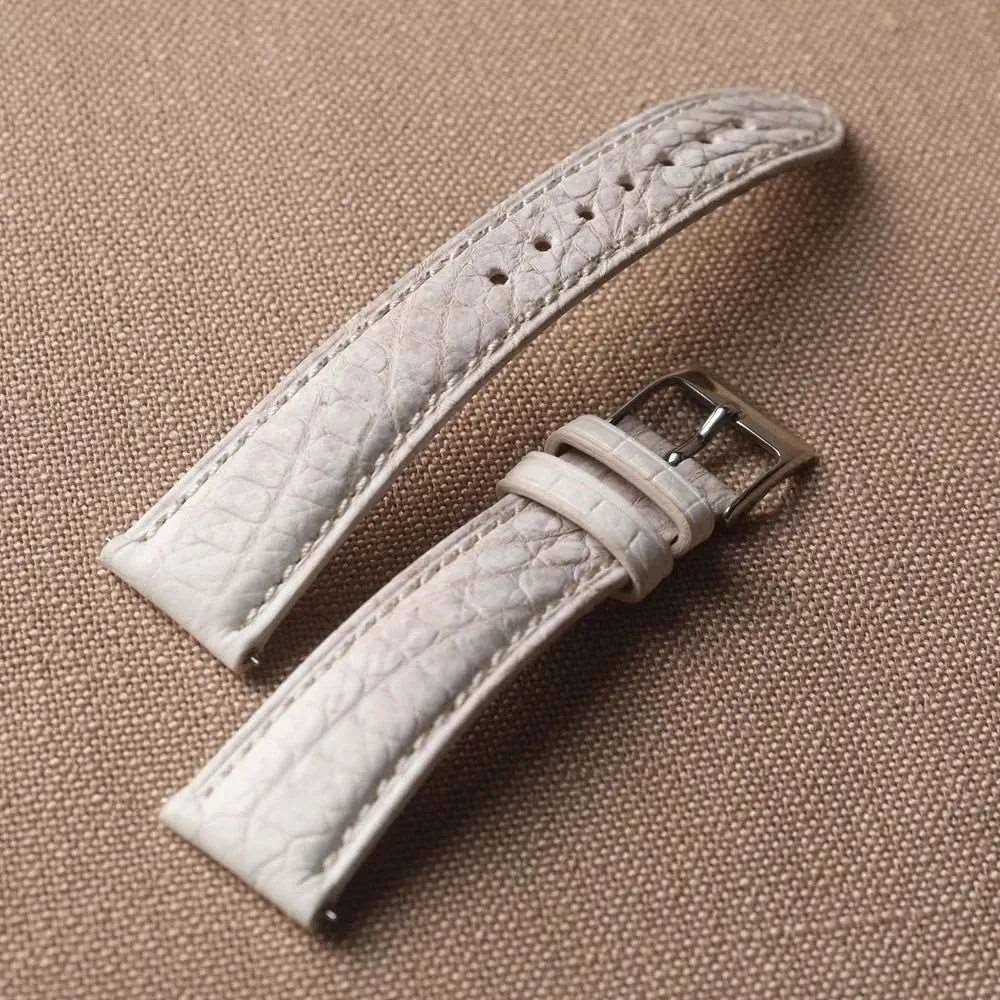 Handmade Crocodile Leather Strap – 20MM x 16MM Himalayan White