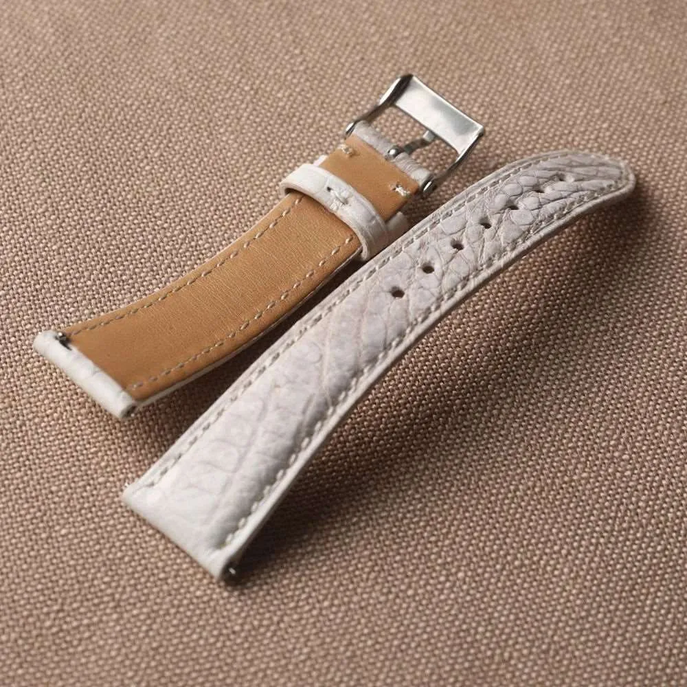 Handmade Crocodile Leather Strap – 20MM x 16MM Himalayan White
