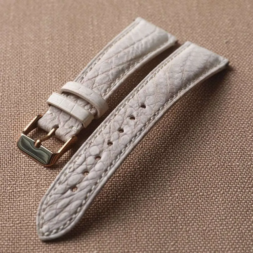 Handmade Crocodile Leather Strap – 20MM x 16MM Himalayan White