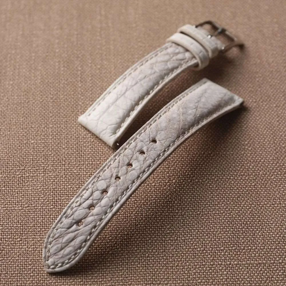 Handmade Crocodile Leather Strap – 20MM x 16MM Himalayan White