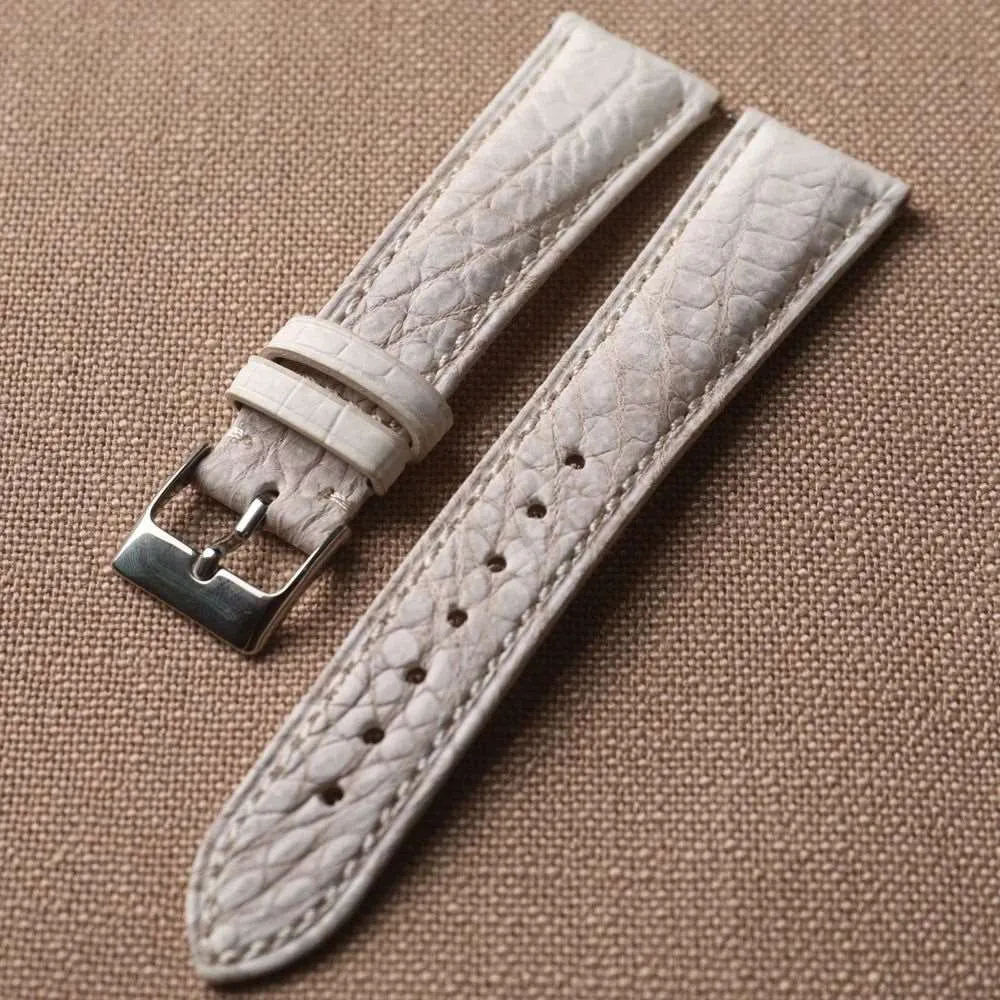 Handmade Crocodile Leather Strap – 20MM x 16MM Himalayan White