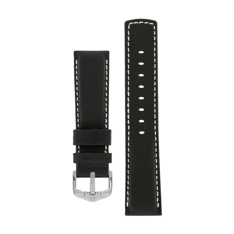 Hirsch MARINER Water-Resistant Leather Watch Strap in BLACK