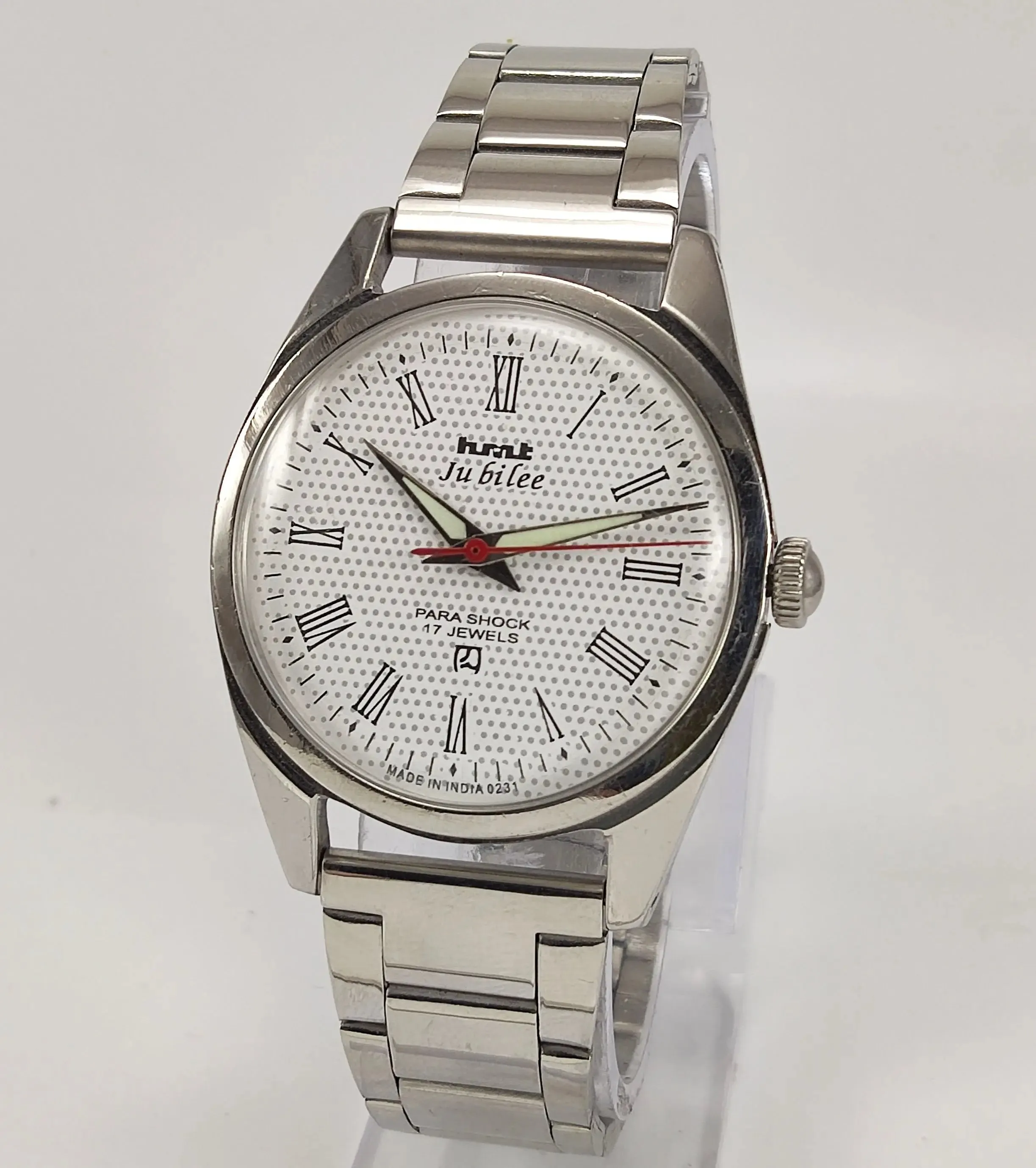 HMT Jubilee Para Shock 17 Jewels White Dial Mechanical Hand winding Men's Wrist Watch