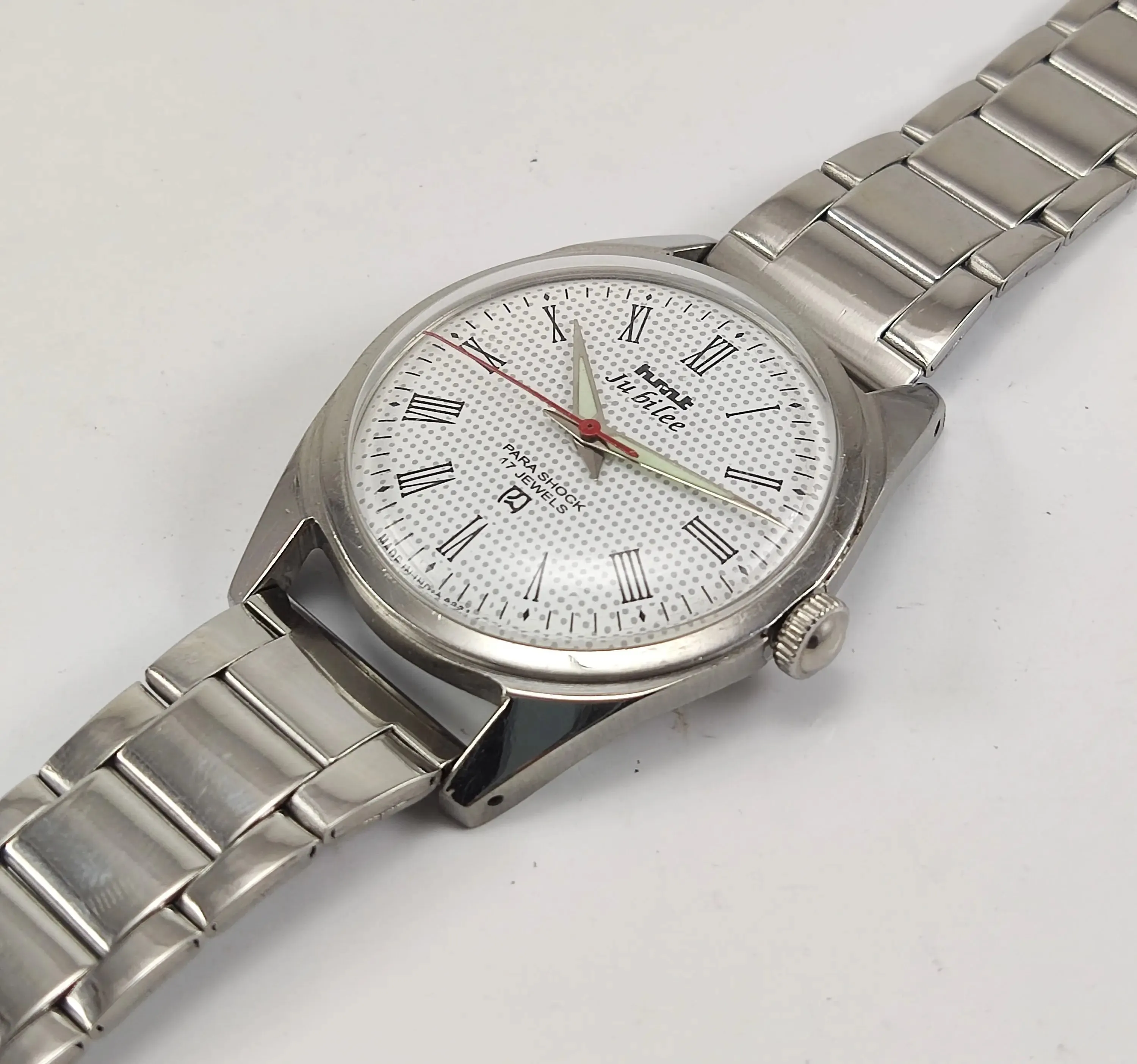 HMT Jubilee Para Shock 17 Jewels White Dial Mechanical Hand winding Men's Wrist Watch