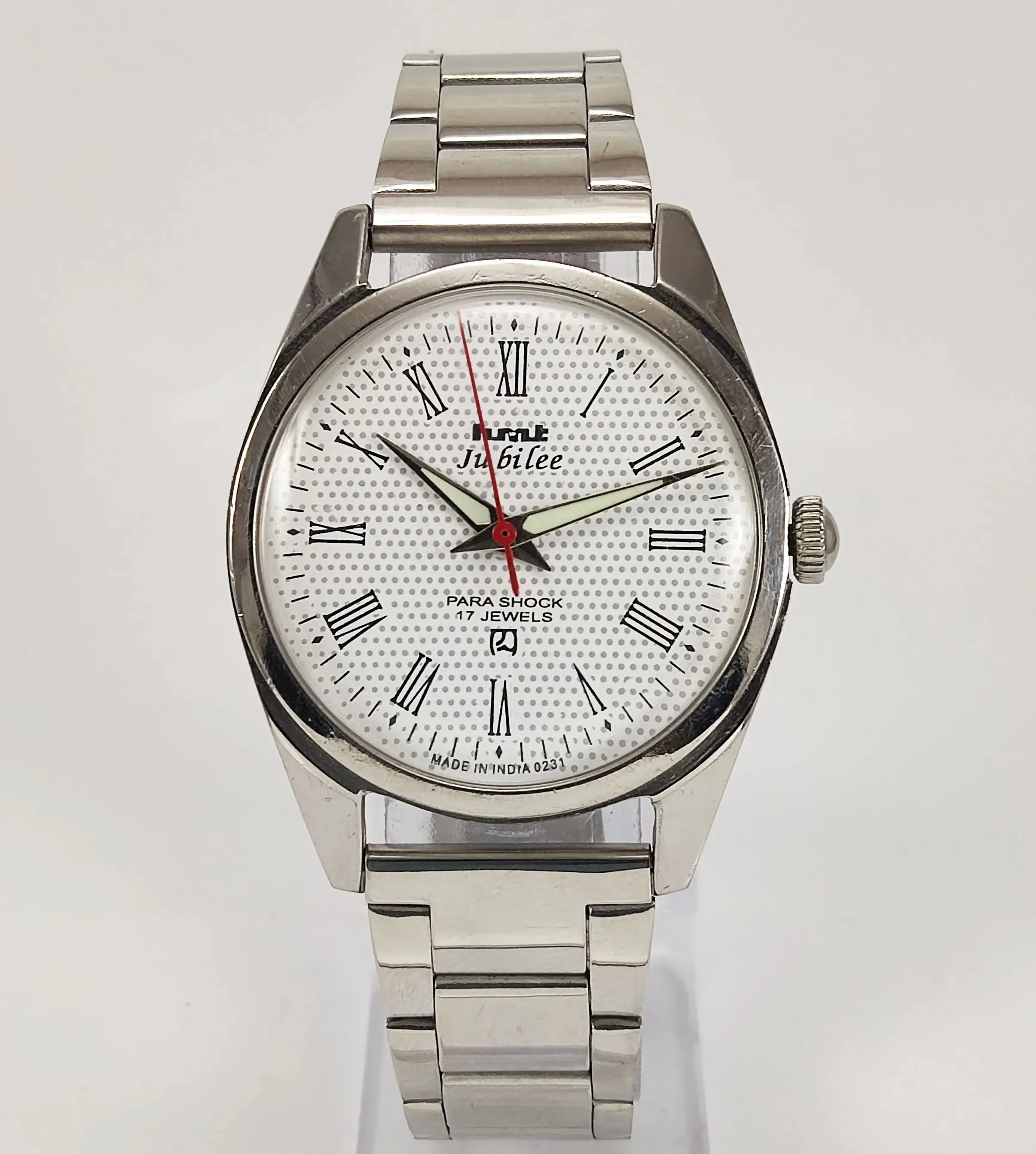 HMT Jubilee Para Shock 17 Jewels White Dial Mechanical Hand winding Men's Wrist Watch