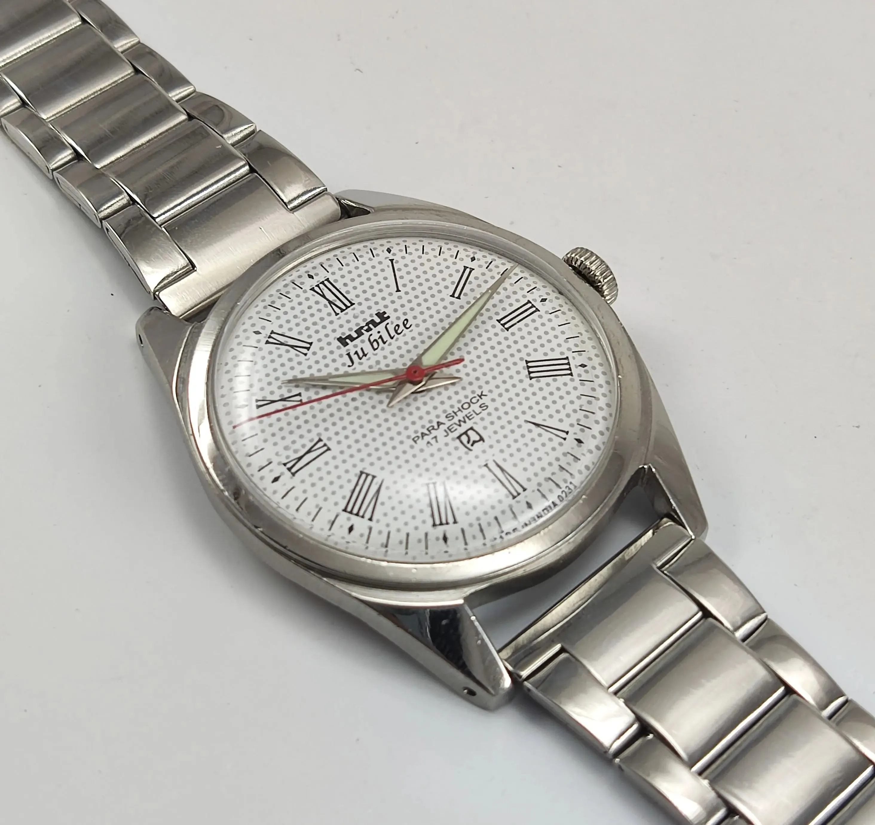 HMT Jubilee Para Shock 17 Jewels White Dial Mechanical Hand winding Men's Wrist Watch