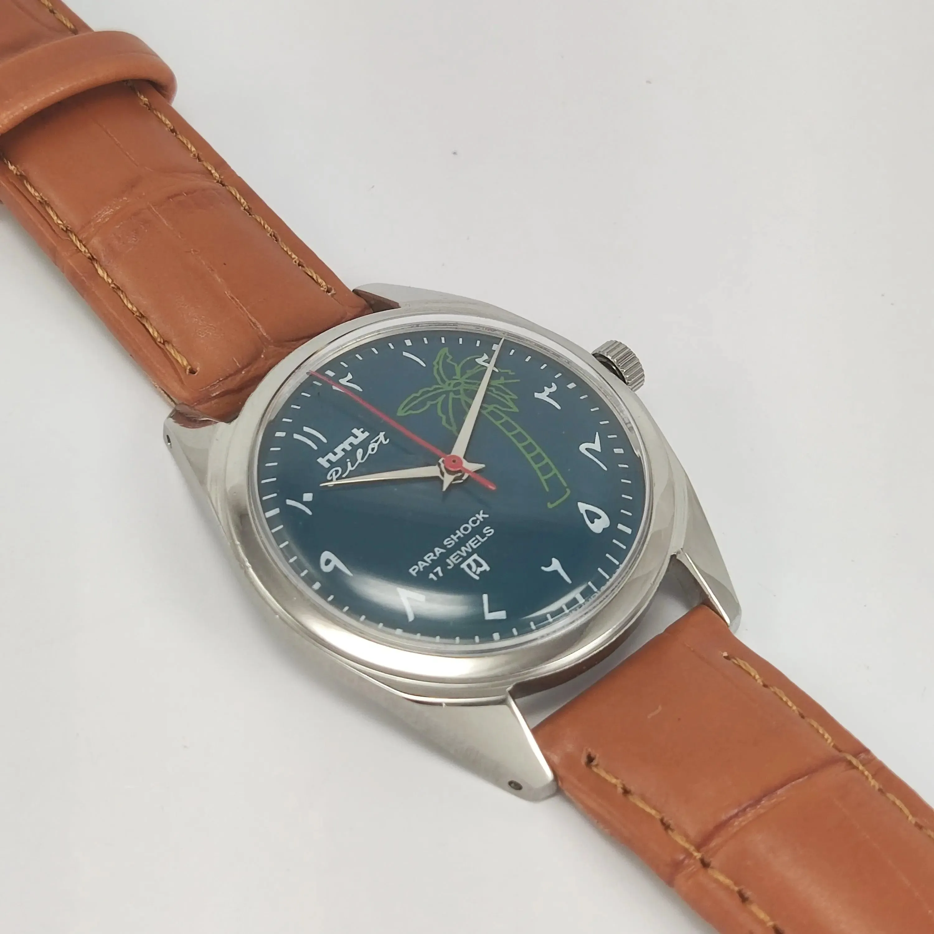 HMT Pilot Para Shock 17 Jewels Green Urdu/Arabic Dial Mechanical Hand winding Men's Wrist Watch