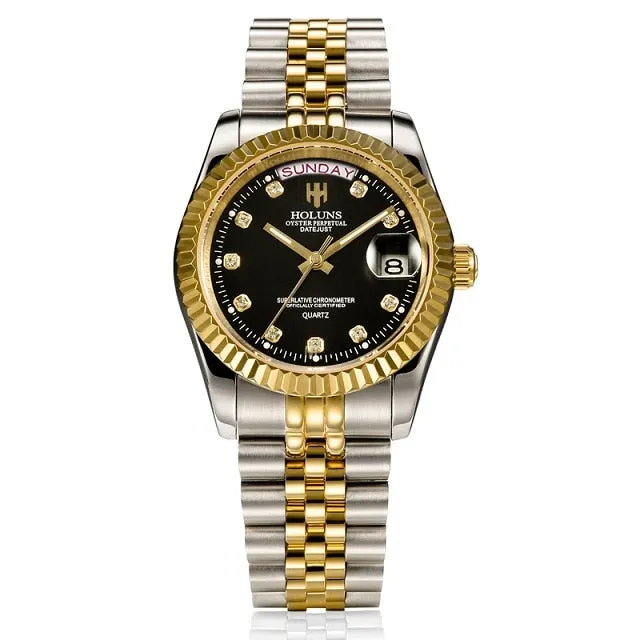 Holuns Gold Diamond Role Quartz Stainless  Men Watches