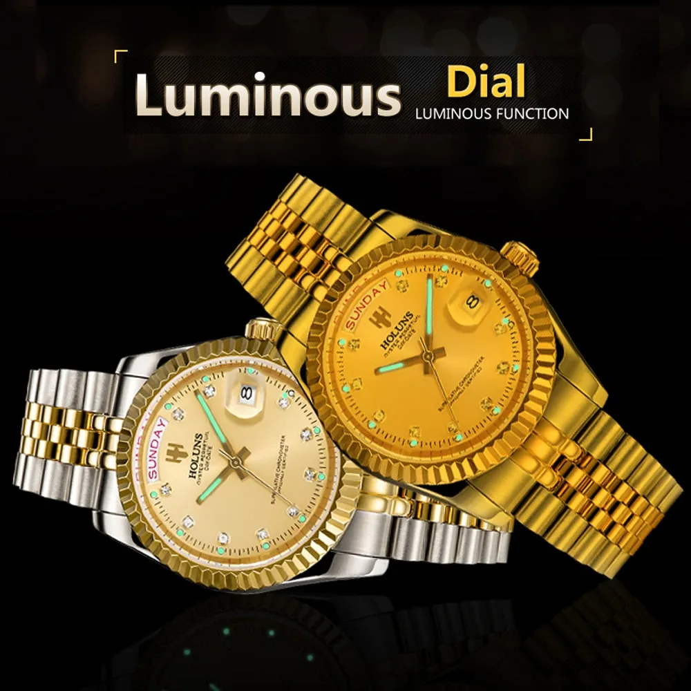 Holuns Gold Diamond Role Quartz Stainless  Men Watches