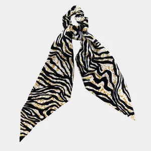 iLLASPARKZ 2PCS - Zebra Pattern Velvet Pony Hair Band / Scarf