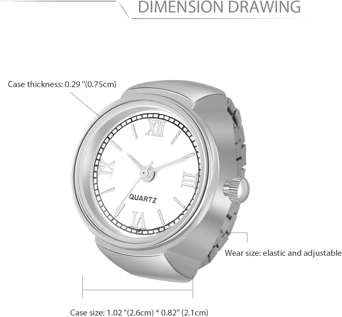 JewelryWe Men Women Finger Watch Stretchy Band Elastic Round Simple Dial Quartz Ring Watches