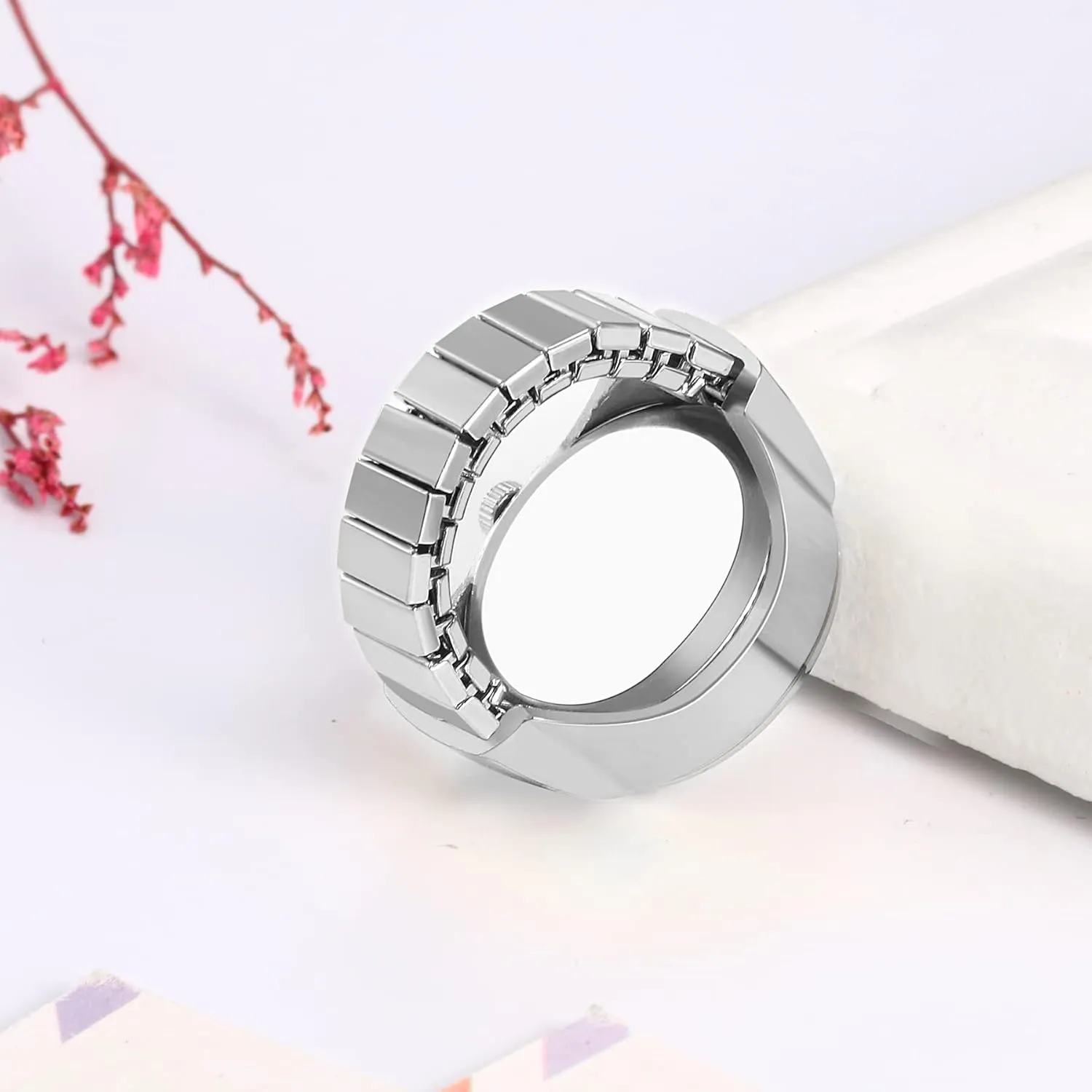 JewelryWe Men Women Finger Watch Stretchy Band Elastic Round Simple Dial Quartz Ring Watches