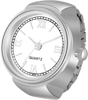 JewelryWe Men Women Finger Watch Stretchy Band Elastic Round Simple Dial Quartz Ring Watches