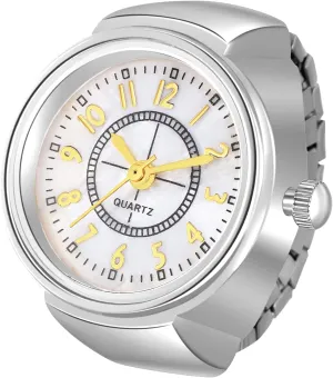 JewelryWe Men Women Finger Watch Stretchy Band Elastic Round Simple Dial Quartz Ring Watches