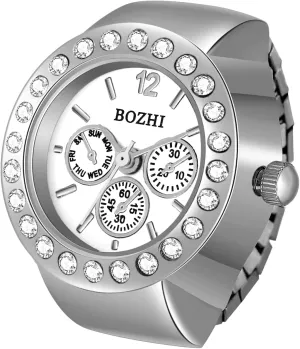JewelryWe Men Women Finger Watch Stretchy Band Elastic Round Simple Dial Quartz Ring Watches