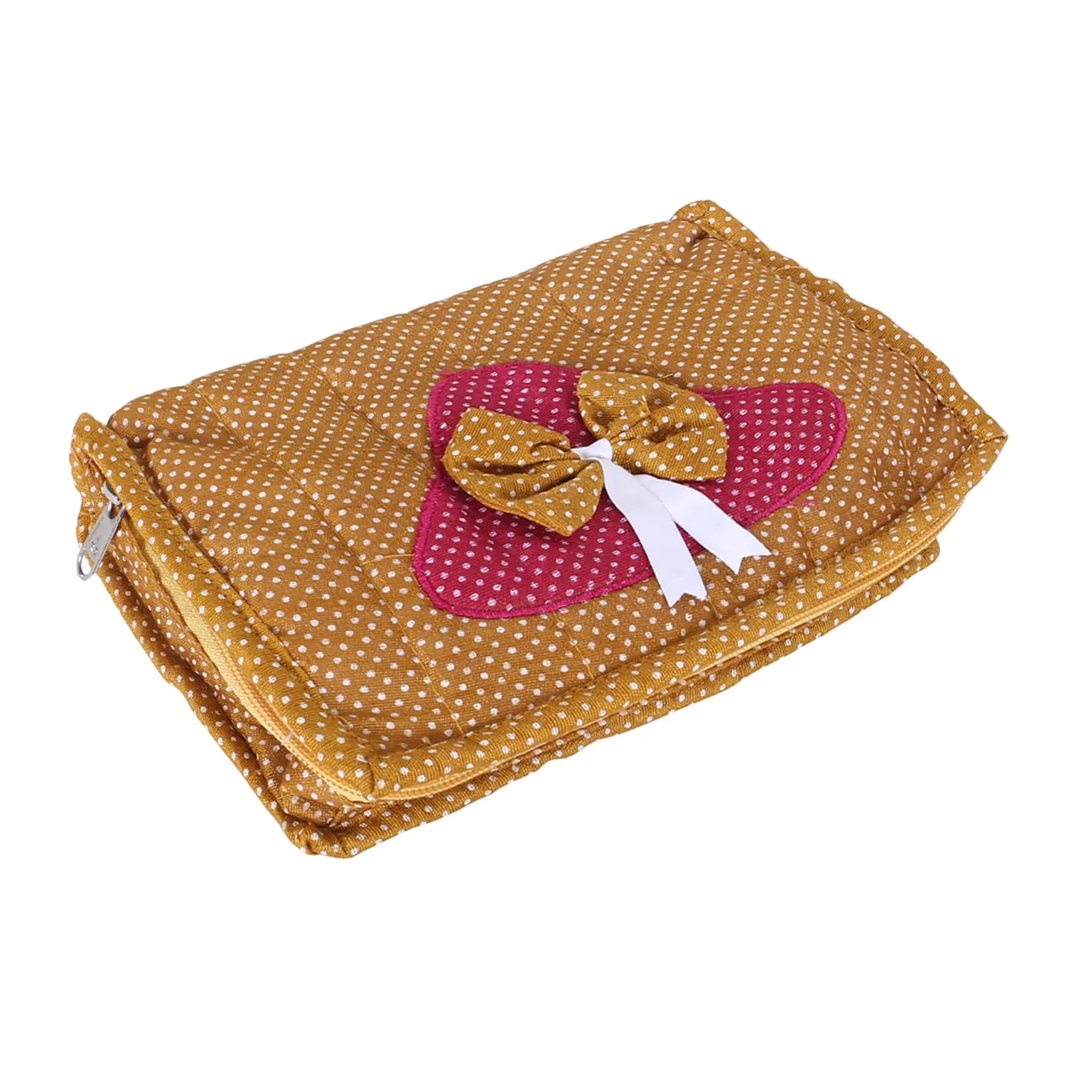 Kuber Industries Jewellery Kit | Cotton Bow Dot Print Travel Kit | 7 Pouch Jewellery Storage Kit | Makeup Organizer for Woman | Gold