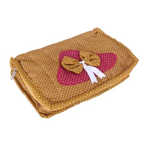 Kuber Industries Jewellery Kit | Cotton Bow Dot Print Travel Kit | 7 Pouch Jewellery Storage Kit | Makeup Organizer for Woman | Gold