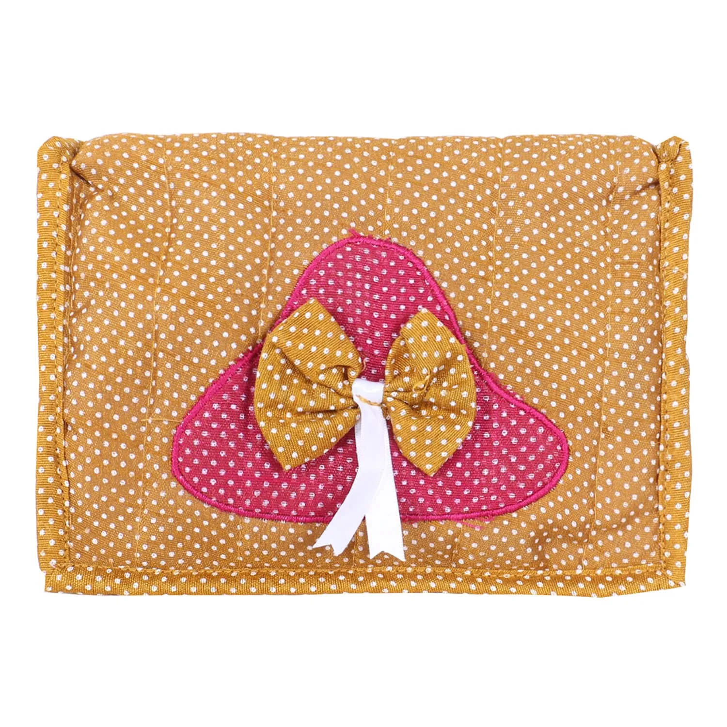 Kuber Industries Jewellery Kit | Cotton Bow Dot Print Travel Kit | 7 Pouch Jewellery Storage Kit | Makeup Organizer for Woman | Gold