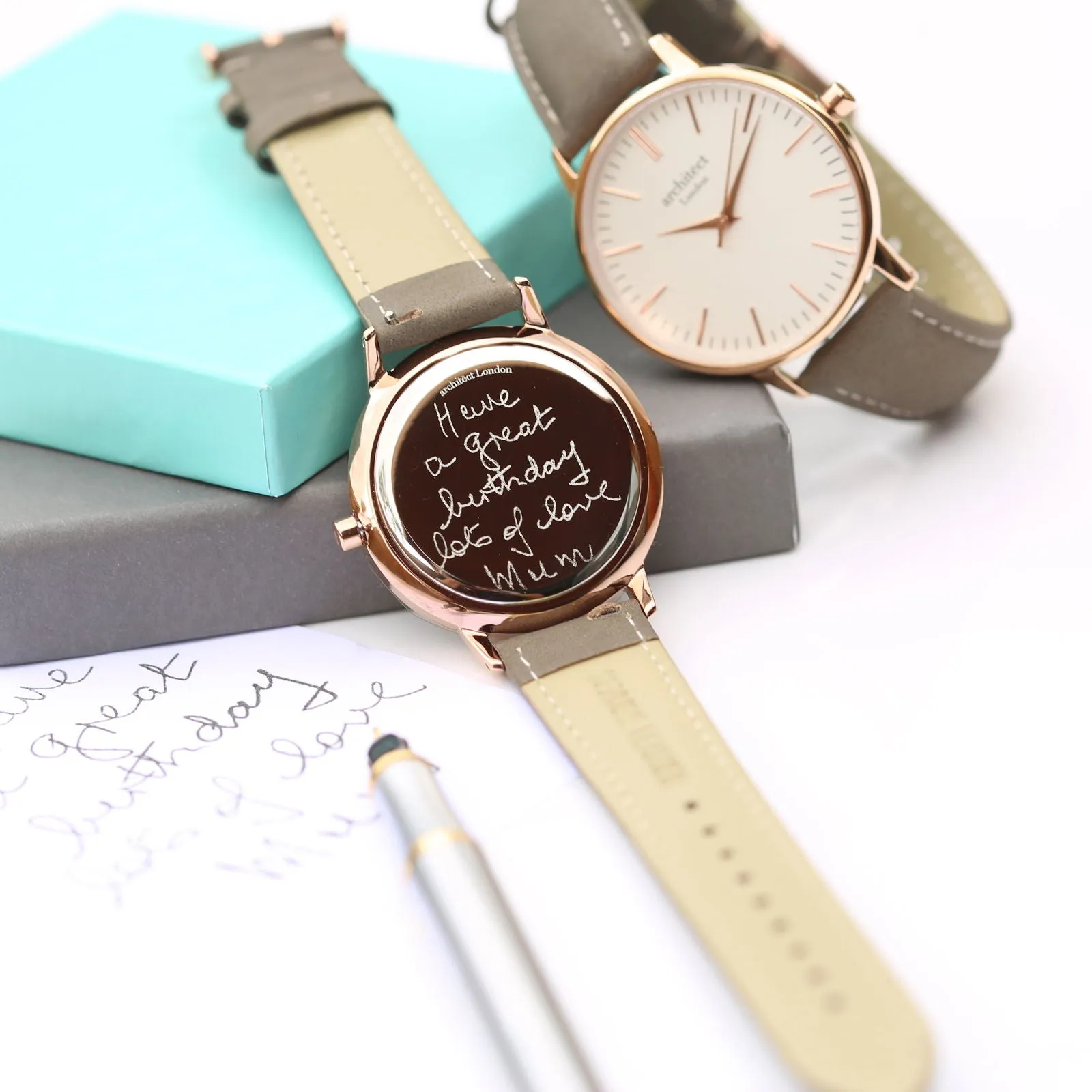 Ladies Handwriting Engraved Watch in Light Grey