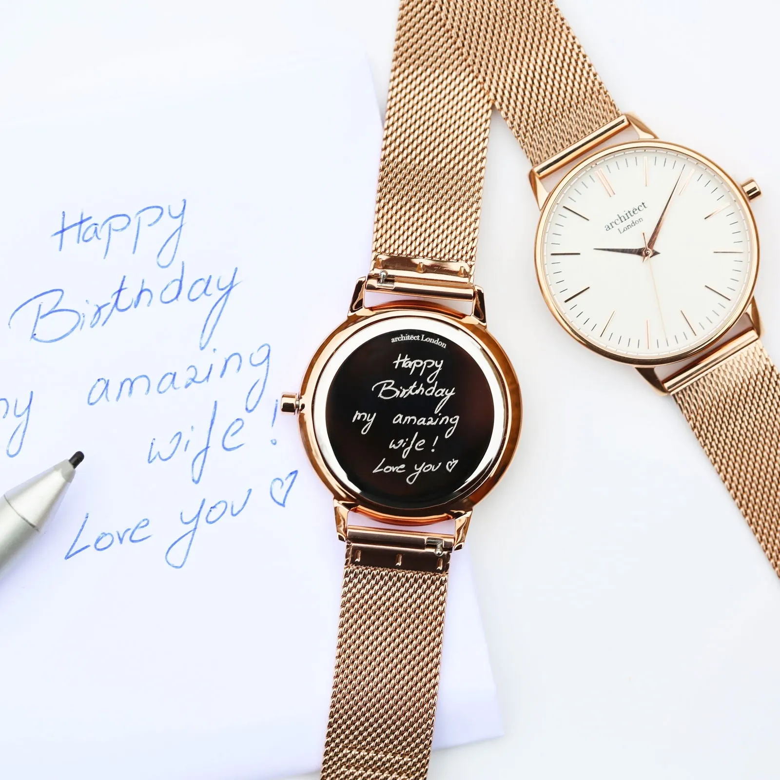 Ladies Handwriting Engraved Watch in Rose Gold