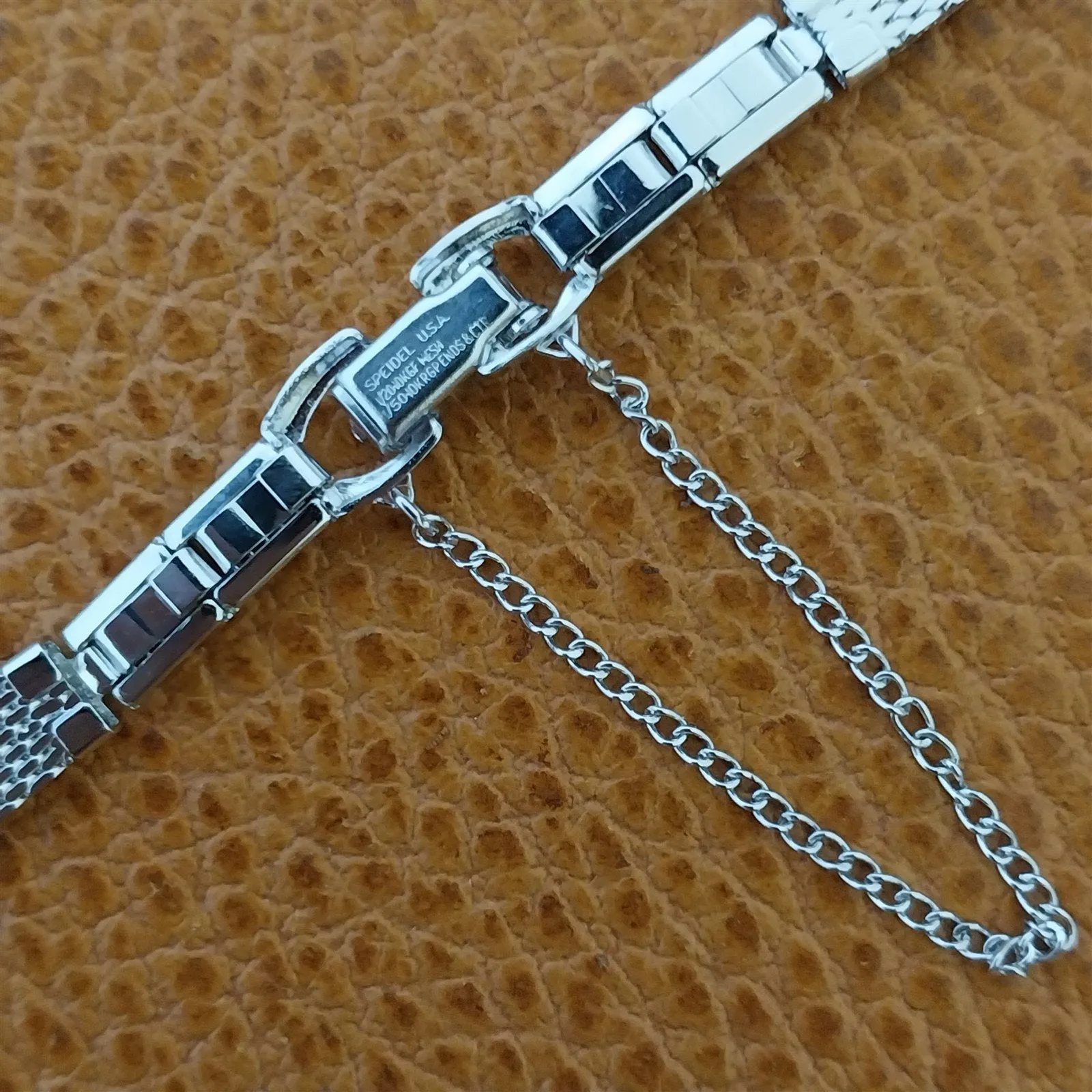 Ladies White Gold Filled Speidel Diamond Mesh Single-Lug nos Vintage Watch Band