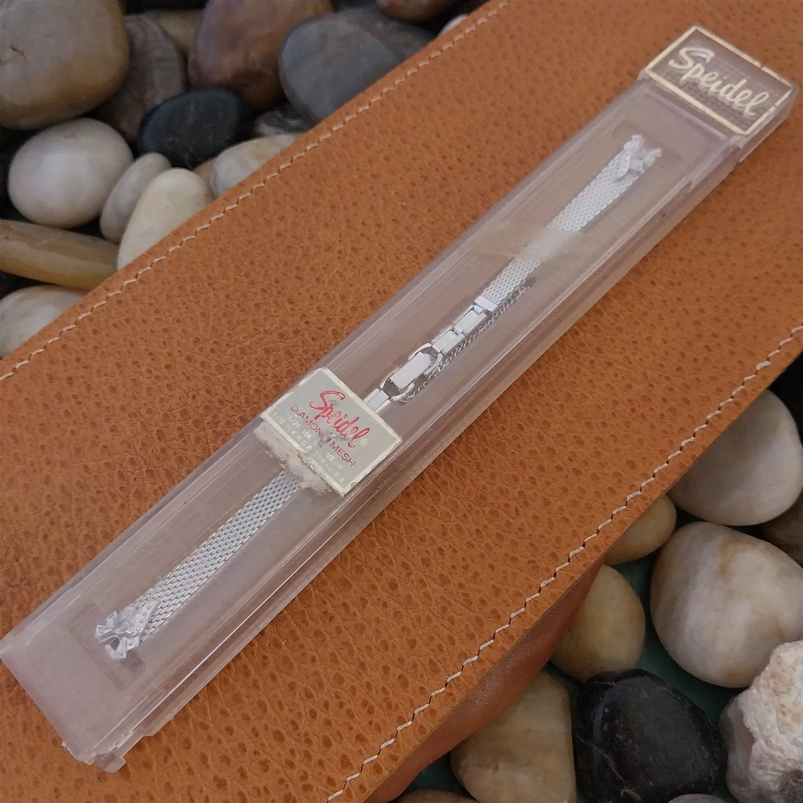 Ladies White Gold Filled Speidel Diamond Mesh Single-Lug nos Vintage Watch Band