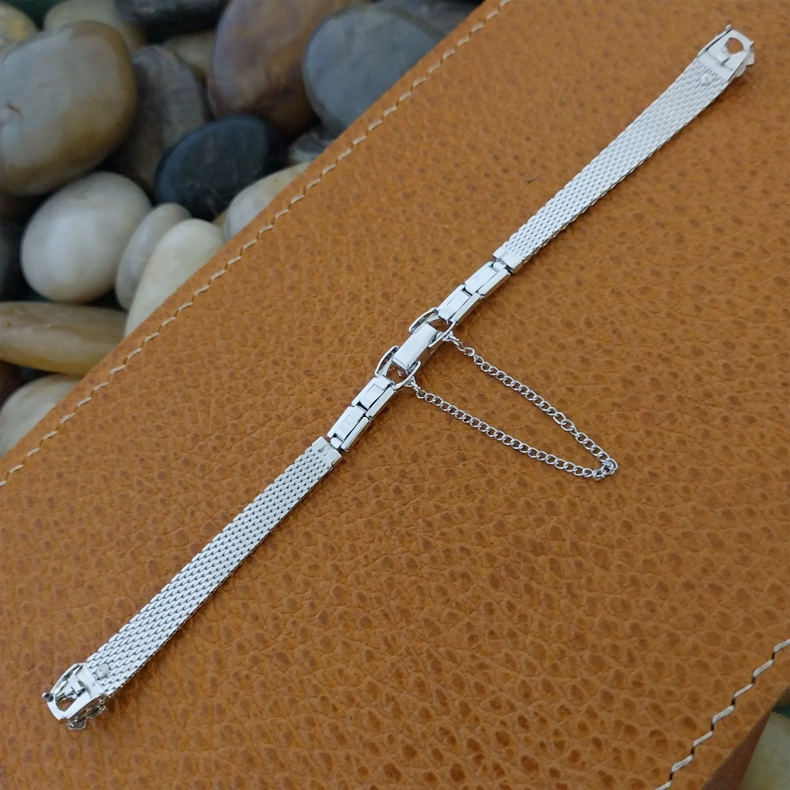 Ladies White Gold Filled Speidel Diamond Mesh Single-Lug nos Vintage Watch Band